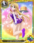  ahoge asia_argento bishop_(chess) blonde_hair card_(medium) chess_piece dress from_behind green_eyes high_school_dxd long_hair looking_at_viewer official_art solo trading_card 
