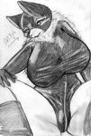  2015 anthro big_breasts breasts canine clothing cocolog crouching female huge_breasts kemono looking_at_viewer mammal mask roko_(cocolog) rubber_suit sketch solo thick_thighs voluptuous wide_hips wolf 