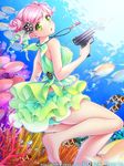  air_bubble bikini_skirt blouse breath bubble coral dress fish freediving green_bikini_bottom green_blouse green_eyes gun hair_ornament handgun holding_breath jewelry official_art original pendant personification pink_hair pistol short_dress solo swimming swimsuit tankini tied_hair underwater uzu_hi water weapon weapon_girls 