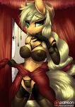  2015 anthro anthrofied applejack_(mlp) areola bedroom_eyes blonde_hair bra breasts clothed clothing earth_pony equine female fingers friendship_is_magic gloves green_eyes hair half-closed_eyes hat horse inside legwear lingerie long_hair looking_at_viewer mammal mirapony my_little_pony nipples panties patreon pony pussy solo translucent transparent_clothing underwear 