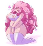  2015 alien big_breasts breasts chikkbug chubby clothing gem_(species) hair legwear long_hair not_furry pink_hair queenchikkbug rose_quartz_(steven_universe) smile solo steven_universe stockings thick_thighs wide_hips 