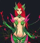  2015 anthro breasts female hair human league_of_legends lolonuno looking_at_viewer mammal navel not_furry red_hair simple_background solo thorns video_games yellow_eyes zyra_(lol) 