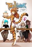  abstract_background apron basitin cake canine clothed clothing feline flora_(twokinds) food fork human keith_keiser mammal natani skimpy table tiger tom_fischbach trace_legacy twokinds wolf 