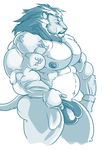  anthro biceps big_muscles bulge clothed clothing feline fur furious hair half-dressed lion male mammal muscular nipples pecs solo standing topless underwear vein 