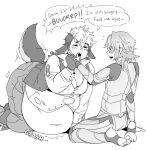 2023 all_fours animal_humanoid belly belly_on_ground belly_overhang belly_rolls big_belly big_butt bloated blush burping butt corrin_(fire_emblem) corrin_(fire_emblem)_(male) deep_navel duo english_text fat_arms fat_rolls feederism femboy finger_in_mouth fire_emblem fire_emblem_fates hand_on_hand huge_belly huge_butt huge_thighs human humanoid ill_fitting_clothing keaton_(fire_emblem) male male/male mammal messy midriff monochrome moob_cleavage moobs morbidly_obese morbidly_obese_male navel nintendo obese obese_male onomatopoeia open_mouth overweight overweight_male riu_incognito rumbling_stomach size_difference sound_effects stretch_marks stuffing tail tail_motion tailwag text thick_thighs thumb_in_mouth wide_hips