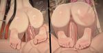  1boy 2girls anus artist_name ass ass_smack barefoot bdone black_hair braid cum cum_in_pussy cum_overflow feet from_behind gradient_hair green_hair handprint hetero kamado_nezuko kanroji_mitsuri kimetsu_no_yaiba large_penis long_hair lower_body multicolored_hair multiple_girls nude orange_hair paid_reward_available penis pink_hair pov sex sex_from_behind slap_mark soles sound_effects toes twin_braids uncensored vaginal veins veiny_penis web_address 