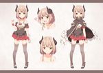  anger_vein bare_shoulders blush brown_eyes brown_hair character_sheet choker commentary_request covered_mouth demon_horns earrings ello heart high_heels horns jewelry letterboxed looking_at_viewer multiple_views nude open_mouth pixiv_fantasia pixiv_fantasia_t smile thighhighs 