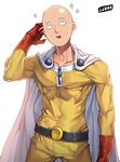  abs bald cape gloves hand_on_head jjune male_focus muscle one-punch_man open_mouth saitama_(one-punch_man) smile solo sparkle 