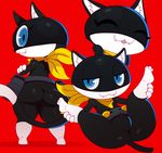  1girl anthro ass bandanna belt big_butt black_fur blue_eyes butt cat cat_ears cat_tail clothing eric_lowery eyelashes fangs feline female from_behind fur furry huge_ass leg_lift looking_at_viewer mammal megami_tensei morgana_(persona) morgana_(persona_5) naughty_face no_humans no_pussy open_mouth persona persona_5 pouch presenting reclining red_background scarf simple_background smile solo spread_legs sssonic2 standing tail thick_thighs utility_belt video_games white_fur wide_hips 