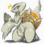  ambiguous_gender anthro blue_eyes fur legendary_pok&eacute;mon nintendo pok&eacute;mon pok&eacute;morph pumpkybutt reshiram simple_background solo thick_thighs video_games white_background white_fur wide_hips 