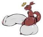  2015 ball_sitting balls big_balls big_butt butt digimon embarrassed girly guilmon half-erect huge_balls hyper hyper_balls hyper_penis looking_back penis pinup pose pumpkybutt red_scales scales scalie simple_background sitting solo thick_thighs uncut white_background wide_hips yellow_eyes 