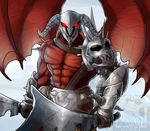 anthro armor cultmastersleet demon fantasy horn humanoid jagex_ltd k&#039;ril_tsutsaroth male mammal nipples red_eyes runescape wings 