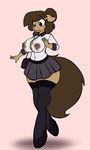  2015 anthro breasts brown_eyes brown_hair clothing equine fan_character female georgia_lockheart hair horse legwear licking lips mammal my_little_pony nipple_mouth pony purse skirt solo stockings stunnerpony tongue tongue_out what 