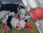  all_fours ball_suck blush canine censored claws cum cum_in_pussy cum_inside dog doggystyle female from_behind male mammal mightyena nintendo one_eye_closed open_mouth oral penis pok&eacute;mon pussy red_eyes saliva sex sucking teeth tongue video_games yellow_eyes zangoose zeromotion 