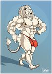  anthro bulge feline furious hyper hyper_muscles lion male mammal muscular nipples penis white_lion 