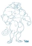  anthro bulge feline furious hyper hyper_muscles lion male mammal muscular nipples solo 