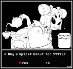  1girl 2015 anthro anus arachnid arthropod ass butt extra_arms extra_eyes fake_screenshot fangs female from_behind grin looking_at_viewer looking_back monochrome monster_girl muffet multi_limb multiple_eyes pigtails puffy_short_sleeves pussy rektum short_twintails solo spider spider_girl spread_anus spreading sweat undertale video_games 
