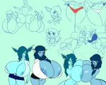 accessory anthro areola areola_slip beads big_breasts breast_squish breasts breasts_frottage butt chibi clothed clothing eeveelution female generation_1_pokemon generation_4_pokemon glaceon group hair hair_accessory hair_beads huge_breasts kaboozle machoke male nintendo nude panties pokemon pokemon_(species) shaking_butt squish tail thick_thighs trio underwear vaporeon