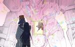  1girl 2boys all_fours arms_around_neck char_aznable commentary_request epaulettes gquuuuuux gundam gundam_gquuuuuux helmet hug long_hair mecha military_uniform mobile_suit mobile_suit_gundam multiple_boys nyaan_(gundam_gquuuuuux) red_gundam robot shuji_ito sparkle spoilers starshadowmagician 