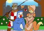  &lt;3 2015 anthro armor avian bird canine chicken clothing disney female fox fur garden helmet heroesheaven human lady_cluck maid_marian male mammal medieval melee_weapon polearm robin_hood robin_hood_(disney) spear sweat sweatdrop weapon 