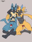 after_sex anthro aroused ball_size_difference balls blush bodily_fluids canid canine casual_chastity casual_nudity chastity_cage chastity_cage_only chastity_device chastity_device_only crossed_legs cum cum_drip cum_while_chaste cuteblack dripping duo femboy flat_chastity_cage generation_4_pokemon generation_7_pokemon genital_fluids genitals hand_on_shoulder happy hi_res legendary_pokemon lockball looking_at_another lucario male male/male mammal mutual_chastity nintendo nude penis pokeball pokemon pokemon_(species) precum simple_background sitting spikes spikes_(anatomy) spread_legs spreading submissive submissive_male wearing_chastity_cage wearing_chastity_device zeraora