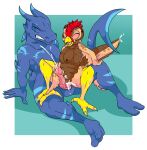 2_penises 2_toes 3_talons absurd_res anal anal_penetration animal_genitalia animal_penis anthro avian bared_teeth beak beak_open big_tail blue_body bodily_fluids brown_ears brown_markings claws cum cum_from_pussy cum_from_tail cum_in_pussy cum_inside cum_while_penetrated cumshot dark_sclera duo ejaculation eyes_closed feet foot_on_leg genital_fluids genitals hair hand_on_ground handjob handjob_while_penetrated hemipenes herm hi_res ichlamo intersex intersex/male male marine markings monoboob multi_genitalia multi_penis penetration penile penile_spines penis pink_penis red_hair scalie sex shark_tail simple_background sitting tail tail_genitals tail_penis talon_on_leg talons tan_body teal_background teal_claws teal_markings tinydevilhorns toes uniboob unusual_anatomy unusual_ears unusual_genitalia_placement unusual_penis_placement unusual_tail wingarms winged_arms wings yellow_beak yellow_talons