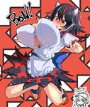  black_hair breast_expansion breasts horns huge_breasts kijin_seija multicolored_hair multiple_girls peso_(cheese_company) red_eyes sandals short_hair solo_focus sukuna_shinmyoumaru touhou 