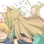  2girls achilles_(fate) atalanta_(fate) blonde_hair blush fate/apocrypha fate_(series) jeanne_d'arc_(fate) jeanne_d'arc_(fate)_(all) minami_(kiminitokimeki) multiple_girls open_mouth sketch smile translated yuri 