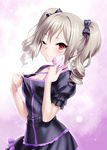  blush clothes_pull drill_hair idolmaster idolmaster_cinderella_girls idolmaster_cinderella_girls_starlight_stage kanzaki_ranko long_hair one_eye_closed red_eyes silver_hair solo twin_drills twintails zen 