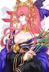  animal_ears bare_shoulders bow breasts cleavage detached_sleeves fate/extra fate/grand_order fate_(series) fox_ears hair_bow hair_ribbon japanese_clothes long_hair medium_breasts mitsuki_hana pink_hair ribbon solo tamamo_(fate)_(all) tamamo_no_mae_(fate) twintails type-moon yellow_eyes 
