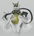 absurd_res air_vent antennae_(anatomy) asus bevor big_hands black_antennae cable cable_tail claws computer computer_humanoid cooling_device cooling_fans electronics ethernet_cable featureless_crotch female functional_cleavage graphics_card green_eyes grey_background hi_res holding_object humanoid laptop machine motherboard neutral_pose paws robot robot_humanoid sata_cable screen screen_eyes screen_face simple_background smoke smoke_from_vent solo standing swiwwel translucent translucent_body usb_cable water_cooling_loop white_body white_hands white_legs wide_hips yellow_body zip_tie