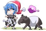  blob blue_eyes blue_hair doremy_sweet dream_soul dress hat highres nightcap pom_pom_(clothes) shinapuu shirt short_hair skirt smile solo tail tapir tapir_tail touhou 