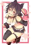  3nami73 belt black_hair gloves god_eater god_eater_2:_rage_burst hair_ornament hairclip highres kouzuki_nana navel red_eyes short_hair shorts smile solo 