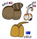 american_flag anthro australian_flag betty_(mrfrenchburger) butt butt_size_difference calico_cat cellulite charlotte_(mrfrenchburger) domestic_cat felid feline felis female group kangaroo macropod mammal marsupial mrfrenchburger nude overweight procyonid raccoon sheila_(mrfrenchburger) size_difference trio union_jack united_states_of_america