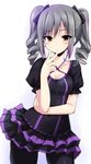  blush breasts drill_hair idolmaster idolmaster_cinderella_girls idolmaster_cinderella_girls_starlight_stage jpeg_artifacts kanzaki_ranko long_hair medium_breasts red_eyes sen_(astronomy) silver_hair smile solo twin_drills twintails 