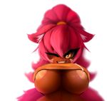  alpha_channel anthro big_breasts breasts clothing exposed_nipples feline hair husband_hunter long_hair looking_at_viewer mammal nyuu-ja one_eye_closed orange_eyes pink_hair plantpenetrator sharp_teeth shirt shirt_lift slit_pupils smile teeth wide_hips wink 