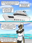 anthro bottomwear clothing cobra comic cruise_ship english_text fuze hi_res male merchant_ship narration passenger_ship percival_(texnatsu) reptile scalie sea ship shirt shorts snake solo speech_bubble tank_top texnatsu text topwear vehicle water water_splashes watercraft white_bottomwear white_clothing white_shirt white_shorts white_tank_top white_topwear