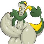  2015 anthro balls big_balls girly green_scales half-closed_eyes huge_balls hyper hyper_balls hyper_penis looking_at_viewer male multicolored_scales nintendo nude open_mouth penis pinup pok&eacute;mon pok&eacute;morph pose pumpkybutt scales scalie simple_background snivy solo standing surprise thick_tail thick_thighs two_toned_scales uncut video_games white_background wide_hips 