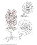1inkygirl ambiguous_gender body_horror elemental_creature eyes_closed flora_fauna flower flower_creature flowey_the_flower hi_res humanoid monster open_mouth plant roots sketch solo teeth thorns undertale undertale_(series) unusual_anatomy