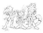 2025 4_tails absurd_res amputee anthro bandage biped bottomwear canid canine claws clothed clothing disability dragon eulipotyphlan fangs fluffy fluffy_tail fox front_view group half-closed_eyes hedgehog hi_res hybrid inner_ear_fluff long_tail looking_at_viewer male mammal missing_arm monochrome multi_tail mythological_creature mythological_scalie mythology narrowed_eyes pants plantigrade scalie sega shorts simple_background sketch soina sonic_the_hedgehog_(series) standing tail teeth trio tuft white_background