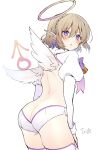  +_+ 1boy 7x_sevenx :o absurdres angel arched_back ass backless_outfit bell blue_gemstone blush bow bowtie braid brown_hair butt_crack collared_shirt cowboy_shot crown_braid dimples_of_venus earrings feathered_wings flower_symbol from_behind gem gradient_eyes hair_between_eyes halo highres jewelry juliet_sleeves long_sleeves looking_at_viewer looking_back male_focus mars_symbol mini_wings multicolored_eyes neck_bell original otoko_no_ko panties pink_eyes pink_halo pointy_ears puffy_sleeves purple_bow purple_bowtie purple_eyes shirt short_hair shoulder_blades sidelocks simple_background spine thighhighs underwear white_background white_panties white_sleeve_cuffs white_thighhighs white_wings wings yellow_halo 