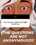  1boy absurdres artist_name black_background blush brown_eyes close-up collarbone covered_mouth dark-skinned_male dark_skin elgd english_text highres lifeweaver_(overwatch) looking_at_viewer male_focus overwatch parted_bangs pervert raised_eyebrows surprised text_focus thick_eyebrows v-neck wavy_hair white_hair wide-eyed 