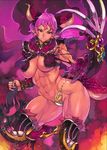  abs armor biceps bikini_armor breasts claws f.s. horns large_breasts lips monster_girl muscle muscular_female pink_hair pointy_ears solo tan 