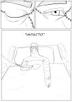 absurd_res bald bed cast clothing digital_drawing_(artwork) digital_media_(artwork) furniture hi_res hospital hospital_bed human male mammal marcos_(starfish_nebula) mask medical_instrument on_bed oxygen_mask scar scientific_instrument shirt shocked solo starfish_nebula text topwear waking wounded