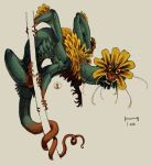 4_arms adooke1 ambiguous_gender claws dandelion_creature elemental_creature feral flora_fauna flower flower_creature green_body hi_res multi_arm multi_limb petals plant solo tail teeth whiskers