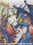  anal anthro balls blaquetygriss blue_body claws dragon duo erection feline fire male mammal nipples penis sucking tagme watermark western_dragon wings 