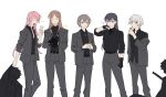  ... 2boys 5girls absurdres bang_dream! bang_dream!_it&#039;s_mygo!!!!! belt black_gloves black_hair black_shirt blue_eyes brown_hair chihaya_anon chinese_commentary closed_eyes commentary_request corpse fang fingerless_gloves gloves grey_hair grey_jacket grey_pants heterochromia highres iebauhoamnait jacket kaname_raana knife long_hair multiple_boys multiple_girls mygo!!!!!_(bang_dream!) nagasaki_soyo off_shoulder one_eye_closed open_mouth pants parted_lips pink_eyes pink_hair purple_eyes shiina_taki shirt short_hair simple_background skin_fang smile takamatsu_tomori very_long_hair white_background white_hair yellow_eyes 