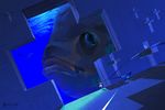  2015 animal aquarium back blue blue_ribbon cross dated dress dutch_angle fish long_hair mugon ocean original oversized_animal ribbon shadow standing underwater white_dress 