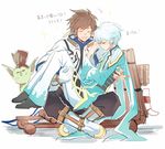  blush boots brown_hair carrying frown grin heke male_focus mikleo_(tales) multiple_boys open_mouth princess_carry smile sorey_(tales) tales_of_(series) tales_of_zestiria white_hair 