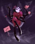  arachnid arthropod ball_gag blush clothing fangs female gag gloves helixjack looking_at_viewer muffet multi_limb pigtails rubber solo spider undertale video_games 